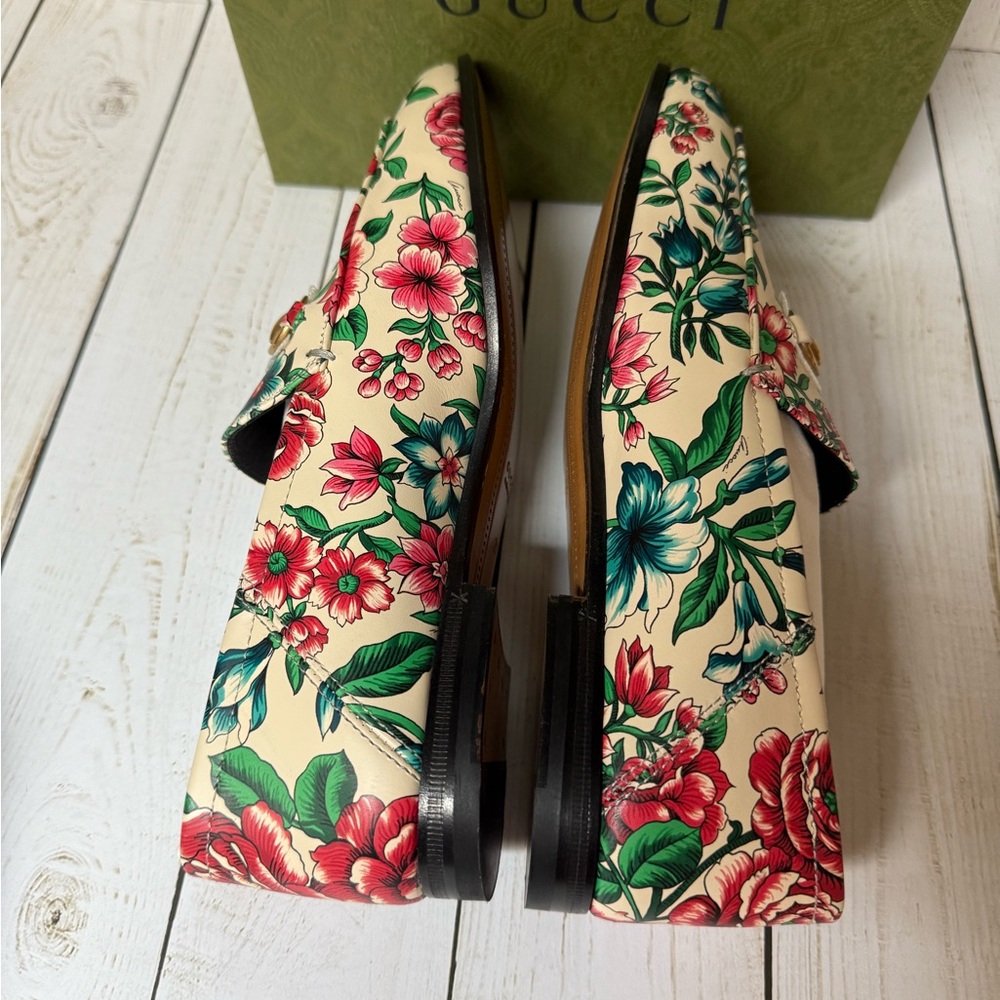 Gucci Floral Print Leather Horsebit Jordaan Loafer Multicolor Sz 37 / 7 - Picture 12 of 15